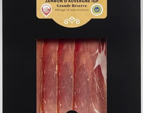 Jambon d’Auvergne IGP en tranches, Grande réserve, Affinage 12 mois minimum