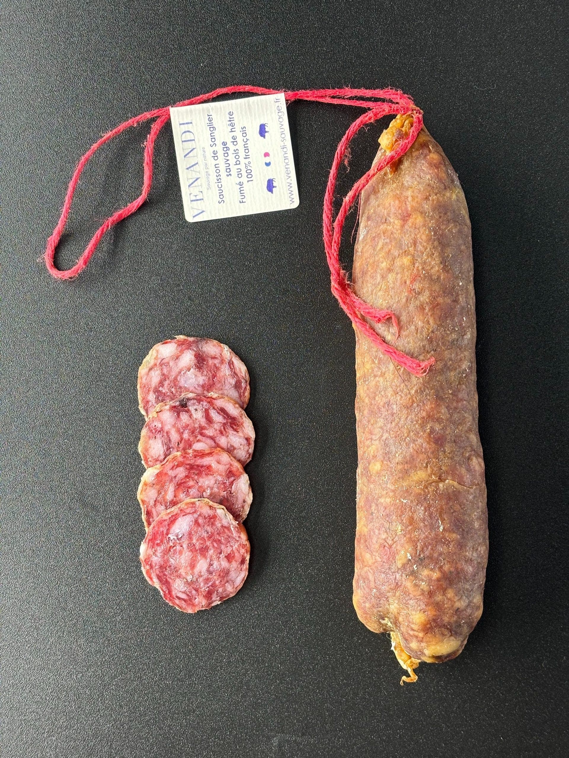 Saucisson de Sanglier sauvage 100% français fumé au bois de hêtre